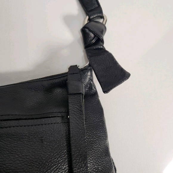 B Makowsky Black Leather Studded Hobo Bag Large Zip Top 13" X 9" - Picture 4 of 8